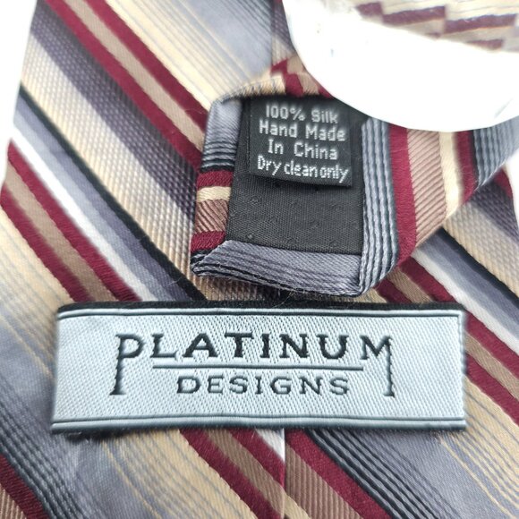 Platinum Designs Men Necktie 100% Silk Handmade Striped Gray Red 60x4 - NWOT - Picture 3 of 5